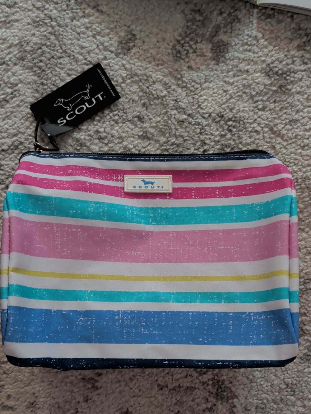 Scout Striped Cosmetic Pouch — Pink, Teal, Blue, White